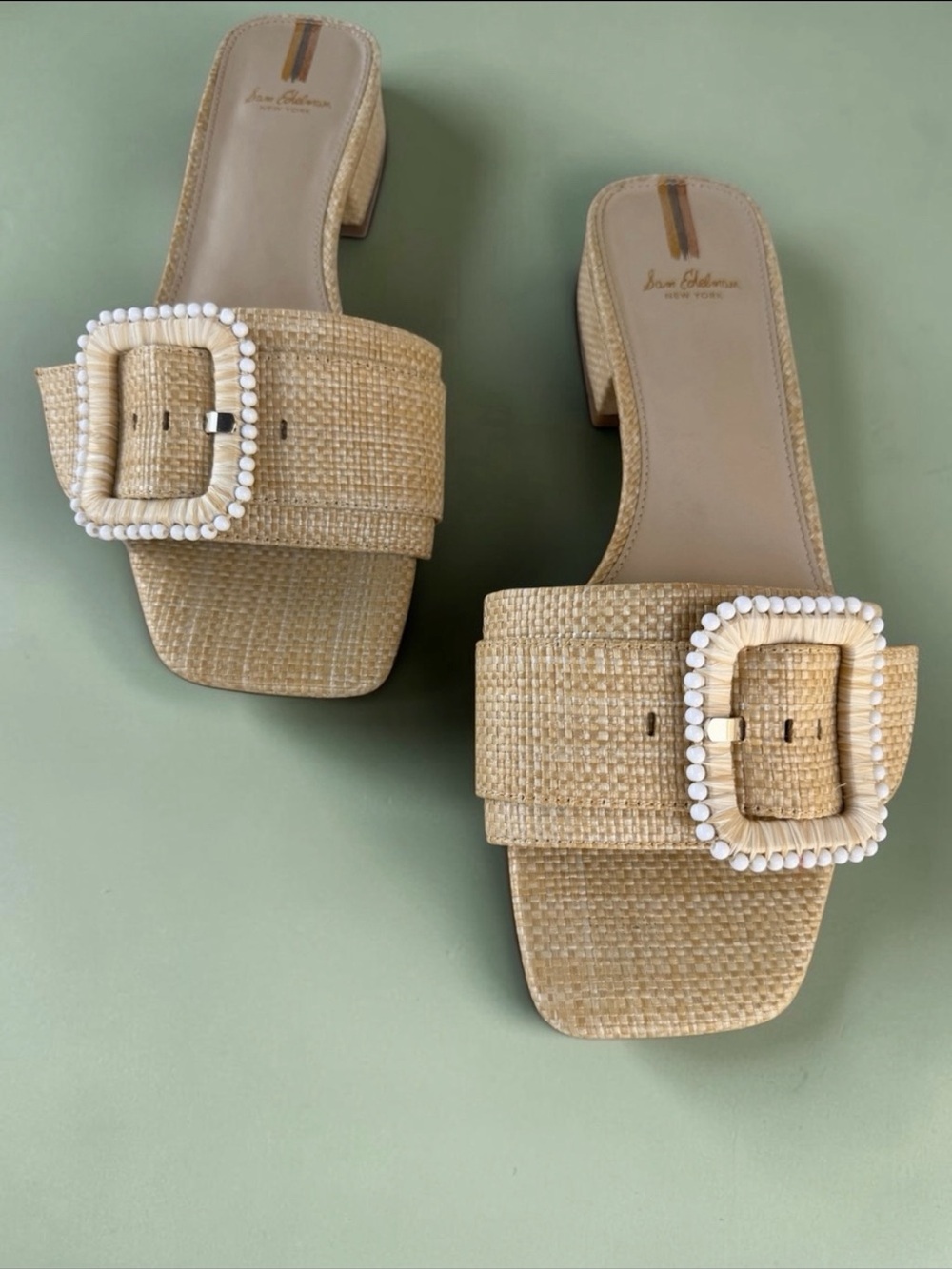 Sam Edelman Raffia Deacon Buckle Slide Sandals - Size 8.5 - Picture 5 of 14